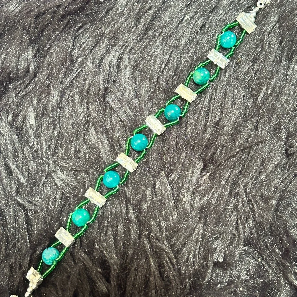 Handcrafted 8mm dragon vein agate lattice seed bead faceted glass bar bracelet